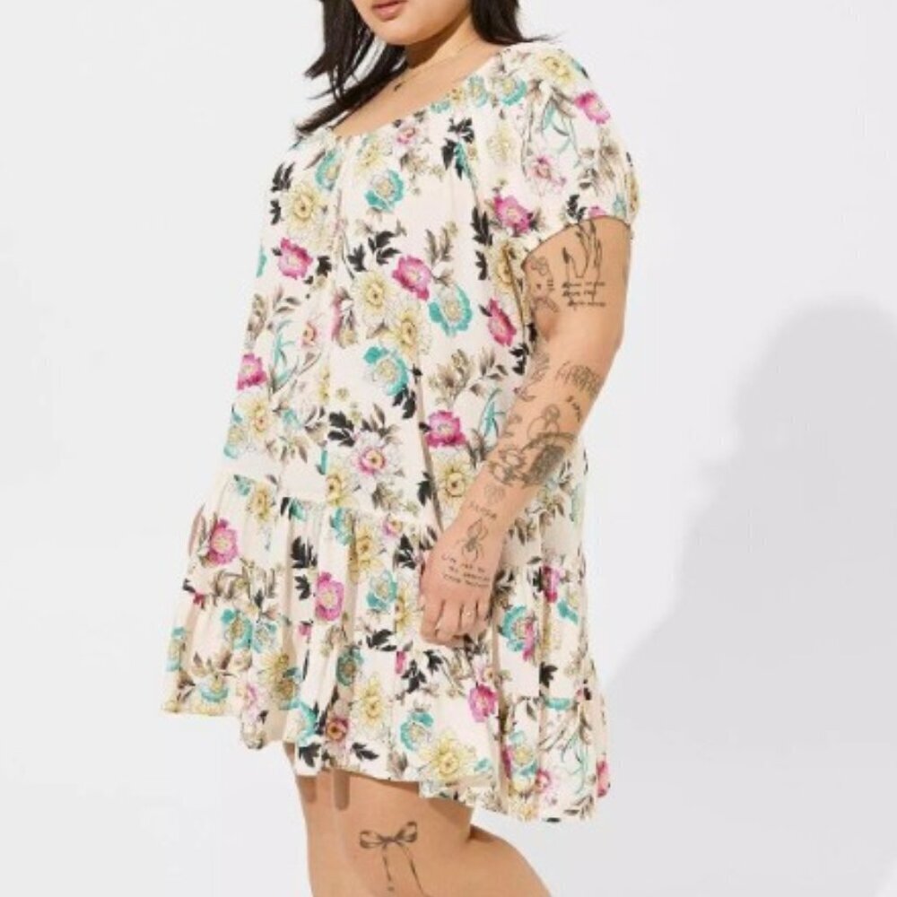 Torrid Mini Gauze Puff Sleeve Tiered Floral Dress 4 4X 26